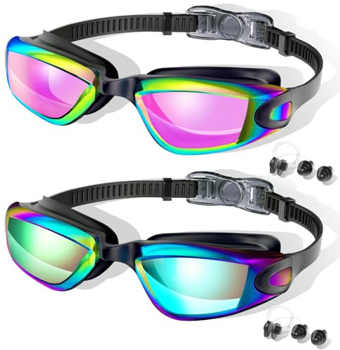 Fulllove Kids Swimming Goggles, 2 Pack Kids Goggles Silicone Nose Bridge Anti Fog UV Protection Clear Vision Waterproof Age 3-10 for Children Boys Girls