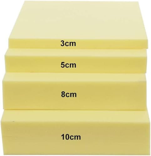 YOUROU 3/5/8/10cm Rembourrage en Mousse 35D Haute Densité,Jaune Mousse d'Ameublement de Rechange pour Coussin de Canapé,Bancs,Chaises,Matelas (Épaisseur 5cm-40x40cm)