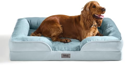 Snug Orthopaedic Dog Bed - Cosy Comfortable Pet Bed with Ergonomic Egg Crate Foam for Body & Head Support - Super Soft Velvet Removable Washable Cover with Non-Slip Base, Large 63.5x89cm, Blue