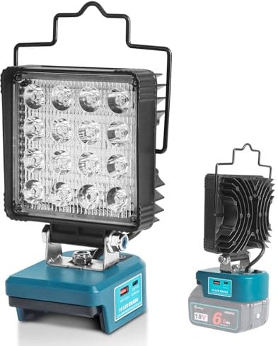 Akku lampe für Makita 18V Batterie Arbeitsleuchte 2900lm-5800lm 3 Lichtmodi 22.5W Schnellladung USB und Typ-C 48W Leistung Aluminium Kühlrippen Ohne Batterie und Ladegerät