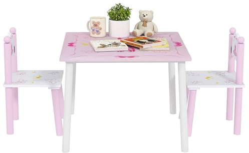 AIYAPLAY Kindertisch und Stühle für 2-5 jährige Kinder Tisch mit Stühlen 3-teilig Prinzessin Stil für Spielzimmer Schlafzimmer Kinderzimmer rosa und weiß