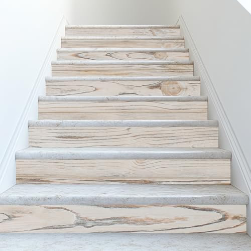 PLIGREAT 15 bande de Décalcomanies D'Escalier en Grain de Bois Autocollants pour Contremarches D'Escalier 18x100cm en Vinyle Autocollant Style Rustique Décoration Murale pour Maison Hôtel