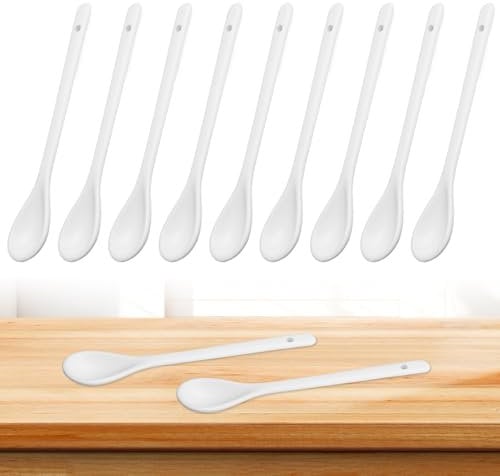 12 Stück Eierlöffel Porzellan,16.7 cm Porzellanlöffel Klein,Suppenlöffel Keramik,Keramik Löffel,Eierlöffel aus Porzellan Bunte Keramik,Keramikkaffeelöffel, Honigrührstab, Gewürzlöffel (Weiß)