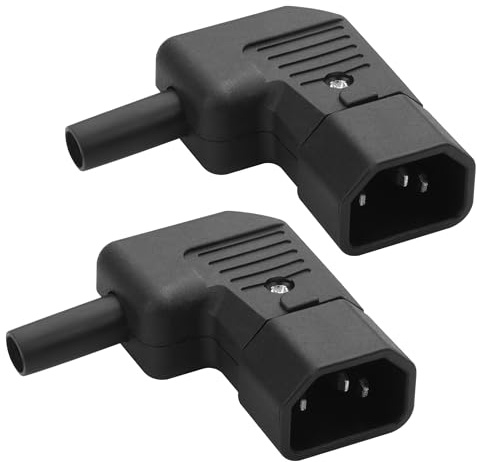 YACSEJAO Adaptateur IEC C14/C13 90° - 2 Pièces - 250V/10A - Connecteur d'alimentation AC Mâle/Femelle Recâblable Prise et Fiche (Angle Droit, Mâle)