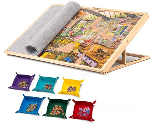 Lavievert 1000 Piece Tilting Jigsaw Puzzle Board, Adjustable Puzzle Table with Felt Cover, Jigsaw Storage Board with 6 Colorful Sorting Trays
