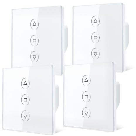 Tallifun 4 Pack Interrupteur Volet Roulant Connecté, 80 * 80mm Interrupteur de Stores WiFi Compatible Alexa/Google Home/SmartLife, APP Contrôle à Distance - Fil Neutre Requis (Blanc)