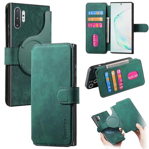 Étui portefeuille à rabat pour smartphone compatible avec Samsung Galaxy Note 10 Plus avec porte-cartes compatible avec homme et femme, en cuir synthétique, à rabat magnétique, amovible