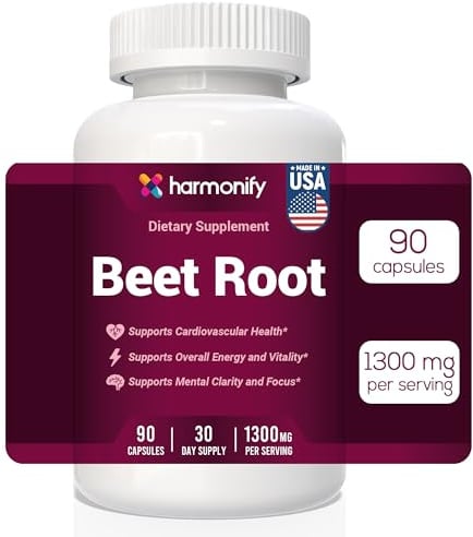 Rote-Bete-Kapseln – 1300 mg Reines Rote-Bete-Pulver – Unterstützung der Durchblutung – Vegan, GVO-frei & Glutenfrei – 90 Pflanzliche Kapseln