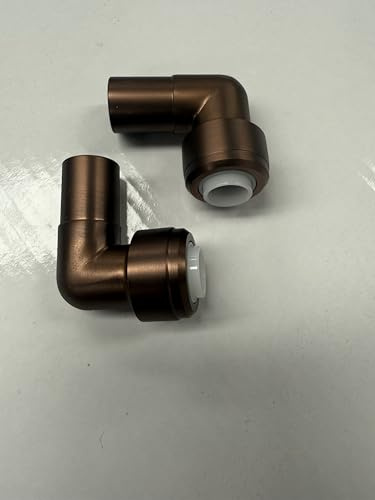 15mm x 10mm Push Fit Radiator Valve Brushed Bronze Reducing Elbow Stem Compression (Pack of 2)