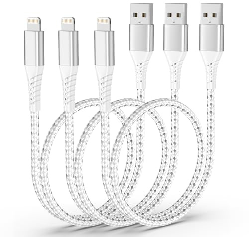 PEAKLIFT Short iPhone Charger Cable 0.6m, 3 Pack MFi USB A to Lightning Cable Short 2FT Braided iPhone Cable Fast Charging 60 cm for iPhone 14 13 12 11 Pro Max Mini 10 8 7 Plus XR XS SE, AirPods