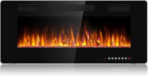 Waleaf Elektrokamin, 106,6 cm Elektrischer Kamin mit Heizung, 3D-Flammeneffekt, 12 Flammenfarben, Wandkamin und Einbaukamin mit Fernbedienung für Wohnzimmer & Innenräume, 1500W, Schwarz