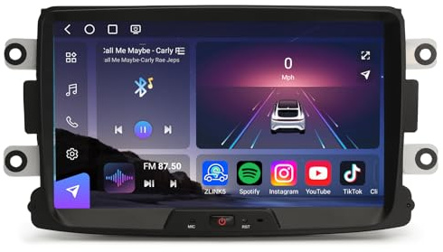 Qualcomm 8-Kern 8GB+128GB Android 14 Autoradio für Renault Dacia Duster Logan Sandero Dokker Lodgy CarPlay & Android Auto Canbus Bluetooth 5.1 SWC 4G LTE WiFi GPS Navigation, 8 Zoll Display