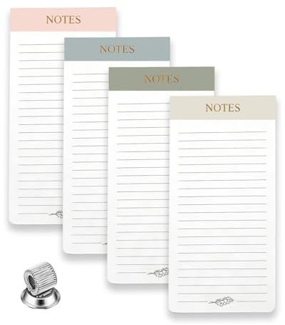 Wonninek 4 Stück Magnetisches Notizbuch, 200 Blatt To Do Listen Block Mit 1 Magnetisch Stifthalter, Magnetisch Einkaufszettel Block für Büro Zubehör Einfache Pläne Den Alltag Oder Das Büro