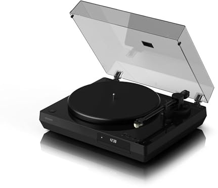 Philips Fidelio TAFT1 Bluetooth-Plattenspieler mit CD-Player, 2-Gang-Riemenantrieb, Aluminium-Druckguss-Platte, Audio-Technica-Stylus, Auracast, Cinch-Out, Kopfhöreranschluss, dimmbares Display