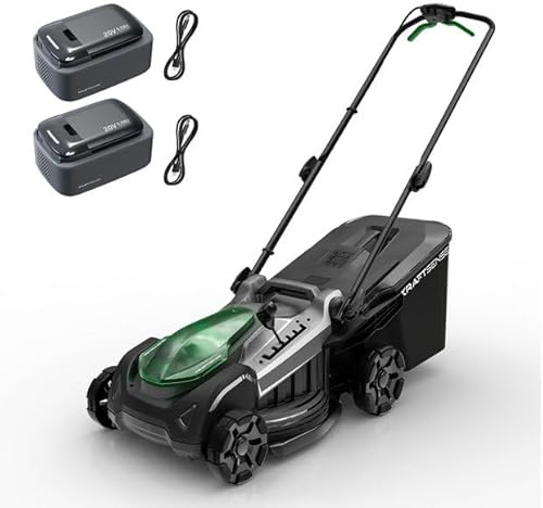 43 cm Rasenmäher, 40 V kabelloser Elektro-Rasenmäher mit 2×5 Ah Batterien, bürstenlosem Motor, 2-in-1 50 L Grasfang & Mulchfunktion, 6 verstellbare Schnitthöhen für 600㎡ mittelgroße Gärten