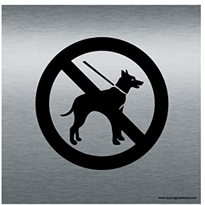 AUA SIGNALETIQUE - Plaque de porte Aluminium brossé imprimé AluSign - Double Face adhésif au dos (200 x 200 mm, Chien Interdit)