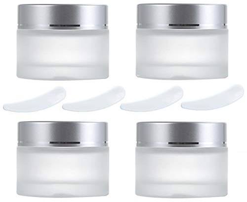 4 Pièces 50g / 50ml Contenant Cosmétique Vide Verre Transparente Petite Pots avec Mini Spatule pour Crème/Échantillons/Poudre/Lotion/Petit Boucle d'oreille, Pots en Verre Ronds