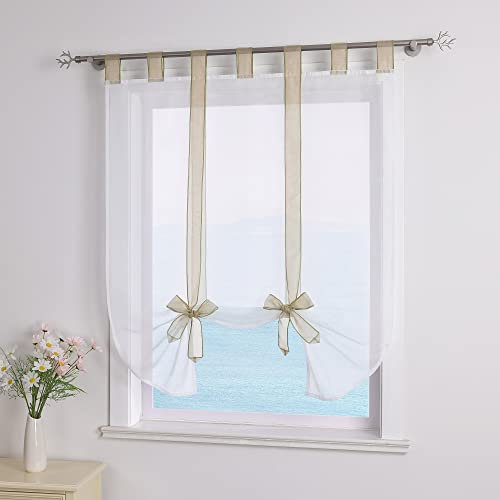 ESLIR Raffrollo mit Schlaufen Raffgardinen Voile Gardinen Küche Bindegardine Transparent Schlaufenrollo Vorhänge Modern Sand BxH 140x140cm 1 Stück