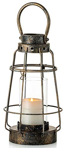 Nuptio Lanterne Candela Vintage Decorative con Manico Portacandele Colonna Portatili Rustici Vetro Lanterna Ferro Battuto Vetro per Centrotavola Matrimoni Arredamento Giardino Esterno