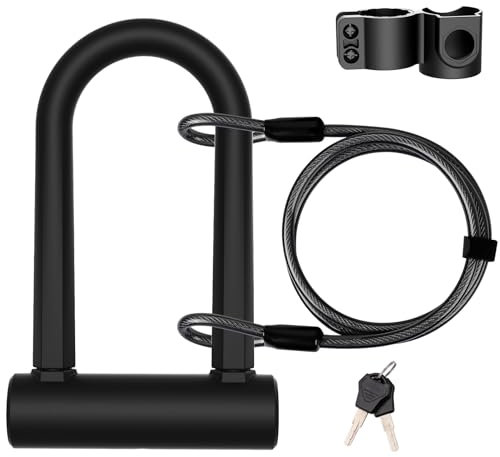 UBULLOX - Candado para bicicleta en U resistente, grillete de 16 mm y cable de seguridad de 1,8 m de longitud con soporte de montaje resistente para bicicleta, motocicleta y más