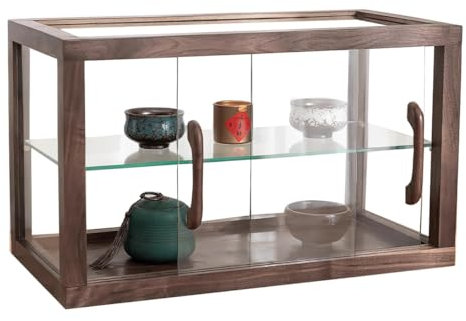 PYCJNFC Wooden Pastry Display Case,2 Tier Commercial Countertop Cake Showcase Collectibles Storage Cabinet Glass Display Cabinet(Brown)