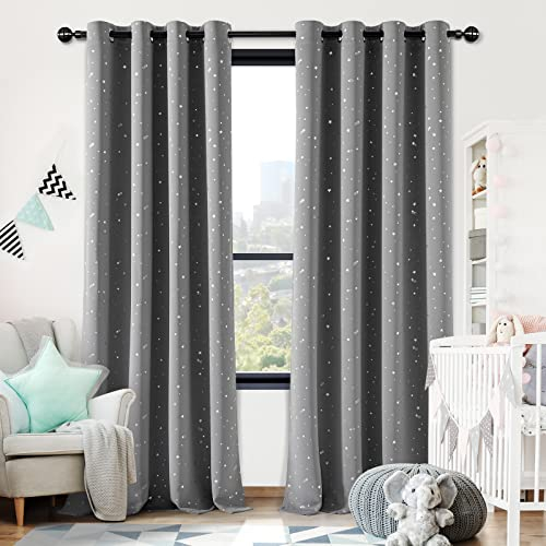 NAPEARL Grau Verdunklungsvorhänge mit Silbernen Sterne, Blickdichte Vorhänge mit ösen für Kinderzimmer, Schlafzimmer, Wohnzimmer, 2 Stücke H 244 X B 132cm Ösenvorhang