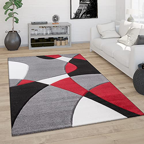 Paco Home Teppich Wohnzimmer Kurzflor Schlafzimmer Modern 3D Optik Geometrisches Muster Konturenschnitt, Grösse:200x290 cm, Farbe:Rot
