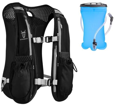 UTOBEST Laufrucksäcke, leicht, Funktionelle Laufweste, 5 l, Schwarz mit 1,5 l Wasserblase…