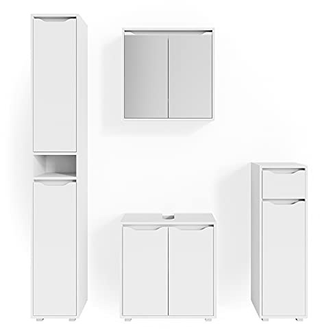 Vicco Badmöbel-Set Weiß Ruben, bestehend aus Badspiegelschrank, Waschbeckenunterschrank, Midischrank, Hochschrank - Viel Stauraum Oben und unten