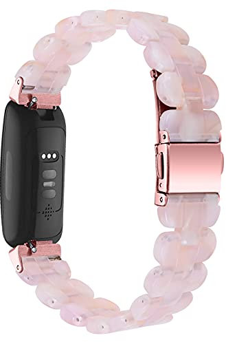 AISPORTS Resin Strap Compatible with Fitbit Inspire 2 Strap for Women Men, Stylish Slim Crystal Resin Bracelet Stainless Steel Metal Wristband Replacement Strap for Fitbit Inspire 2 Fitness Tracker