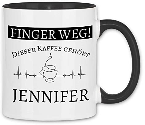 wowshirt Tasse Finger weg Dieser Kaffee gehört Wunschname personalisierte Kaffeetasse mit Wunsch-Name, Farbe:White - Black