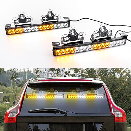 ROUTEKING 2x16,8 Pouces Clignotant d'urgence LED Traffic Advisor Barre Lumineuse stroboscopique 32LED 23 modèles de Flash Feux d'avertissement de sécurité intérieure (ambre/blanc)