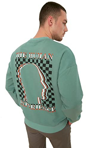 TRENDYOL Herren Trendyol Herren Oversize Fahrradkragen Langarm-druck Casual Sweatshirt, Mint, XS