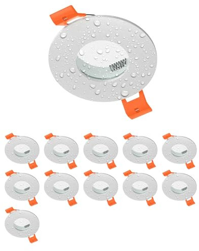 ledscom.de 12 Stück Bad-Deckeneinbaurahmen ERID, Feuchtraum, Badezimmer, IP44, rund, weiß matt