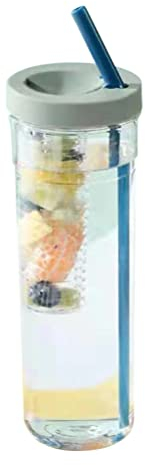 Ghzste Fruit Infuser Water Bottle with Straw, Drinking Straw Cup Portable Large Capacity Clear Sports Water Bottle for Fitness Gym Outdoor Activities