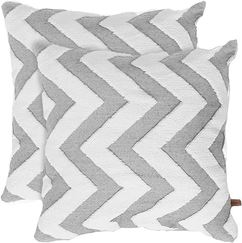 HAMUR HOME 2er Set Kissenbezüge 45x45 cm Boho Dekokissen Kissenbezug Sofakissen Dekorativ Couchkissen Kissenhülle Zierkissenbezug Set Kissen für Wohnzimmer Schlafzimmer (Line, Grau)