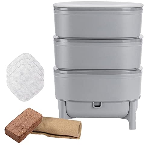 Moutta I WORMcube Gris Design & Compact I Lombricomposteur 3 Plateaux I Filtre Anti-Noyade des vers