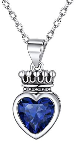 ChicSilver Silberkette mit Geburtsstein, 925 Sterling Silber Krone Kette für Damen Frauen, BFF Herzkette mit Geschenkebox für Valentinstag Geburtstag
