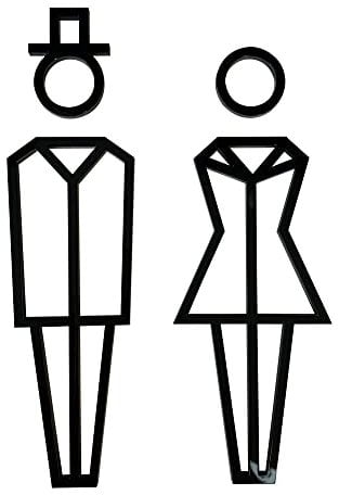 PIctogramme WC Hommes - Femmes relief en plexi. Lot de 2 Plaques de porte Toilettes Origami avec double face au dos. Plexi blanc, noir, miroir or ou argent - Plexi noir -