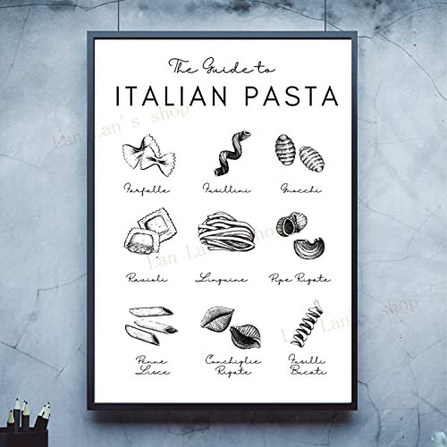 Pasta Guide Poster Drucke Leinwand Malerei Küche Wand Kunst Dekor Italienisch Penne Spaghetti Ravioli Typen Diagramm Kunst Wandbilder 21X30Cm Kein Rahmen