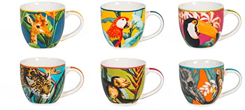 H&H Tropicana Set 6 Tazze Tè, in New Bone China, senza piattino, Decori Assortiti, 220cc