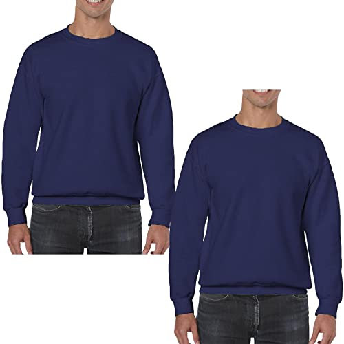 True Face Mens Sweatshirts Plain Workwear Pack of 2 Casual Crew Neck Jumper Fleece Sweater Sports Leisure Pullover Top Navy - 2 Pack M