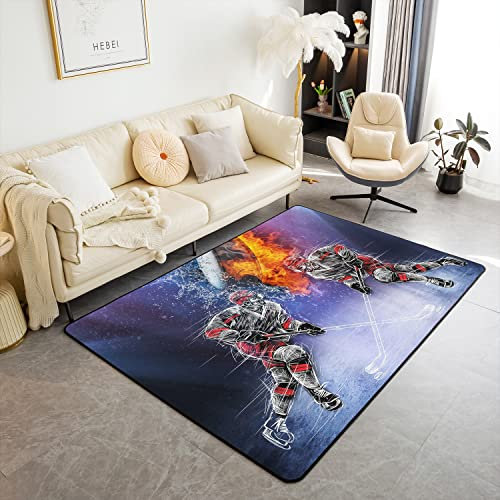 Eishockey Spieler Modern Teppich Shag Teppich 100x150cm Winter Sports Hobby Wetterfest Dekor Extra Weich für Küche und Balkon Outdoor Teppich für Wohnzimmer Schlafzimmer Multifunktional Teppich
