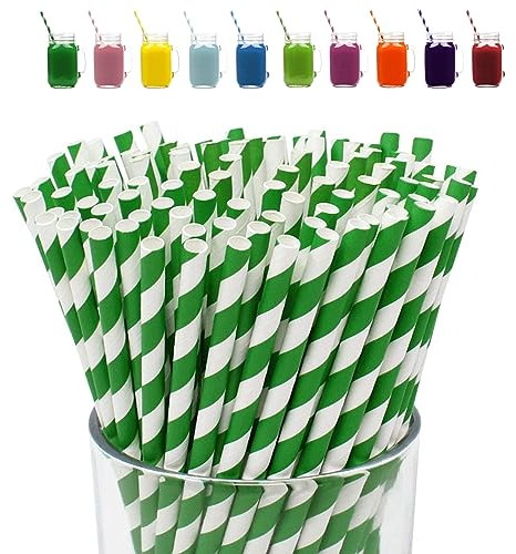 Christmas Green Stripes Drinking Straws-100Pack Straws Drinking Paper for Kids,Assorted Biodegradable Straws for Christmas Drinking Straws,Stripes Drinking Straws for Xmas Straws Party Decor