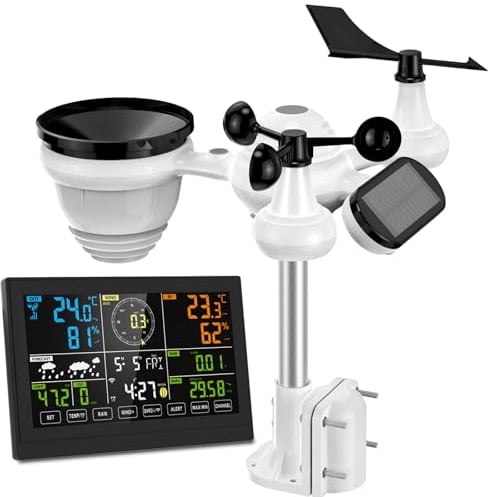 PetierWeit Stazione Meteo Professionale 7-IN-1 con Pluviometro e Anemometro, Sensore Esterno WiFi, Temperatura/Umidità, Luce/UV