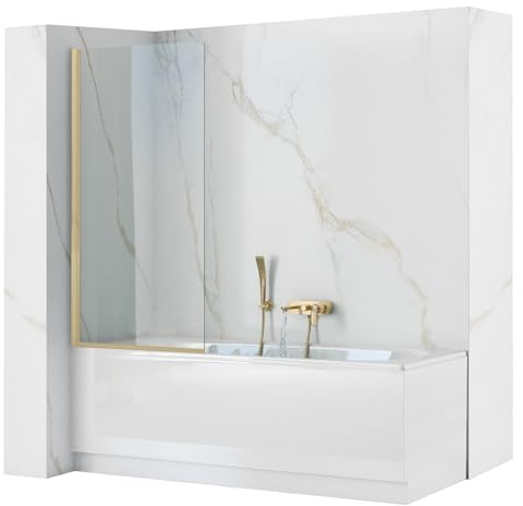 Rea Pare-baignoire Elegant Gold Brush 70 x 140 cm écran paroi de baignoire sur le mur, verre de sécurité 5 mm (Finition des profils: Or brosse)