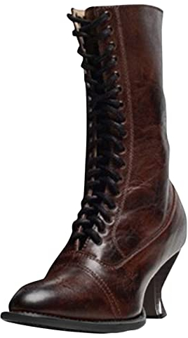 Stivali da Pioggia Stivali con Lacci Vintage alla Caviglia con Punta Incrociata Scarpe a Punta con Tacco Stivali Alti da Donna Stivali con Tacco A Rocchetto da Donna (Brown, 42)
