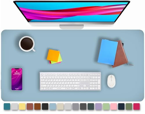 KKTECH Leather Desk Pad, Non-Slip, Mouse Pad, Premium Office Table Writing Mat for Laptop Writing, Waterproof Leather Mat (Aqua, 80 x 40)