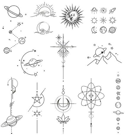 Sun Moon Stars Dark Clavicle Black And White Pattern Sun And Moon Waterproof Temporary Tattoo Sticker Tattoo Sticker Fake Tattoo