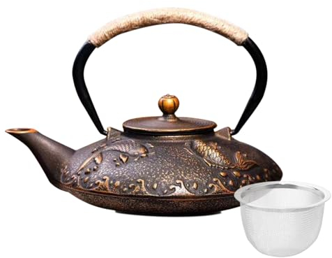 800 ml cast iron teapot, teapot made of cast iron with stainless steel filter, Japanese teapot, with anti-scald handle, cast iron teapot in Japanese style for home and office, T-DH0068